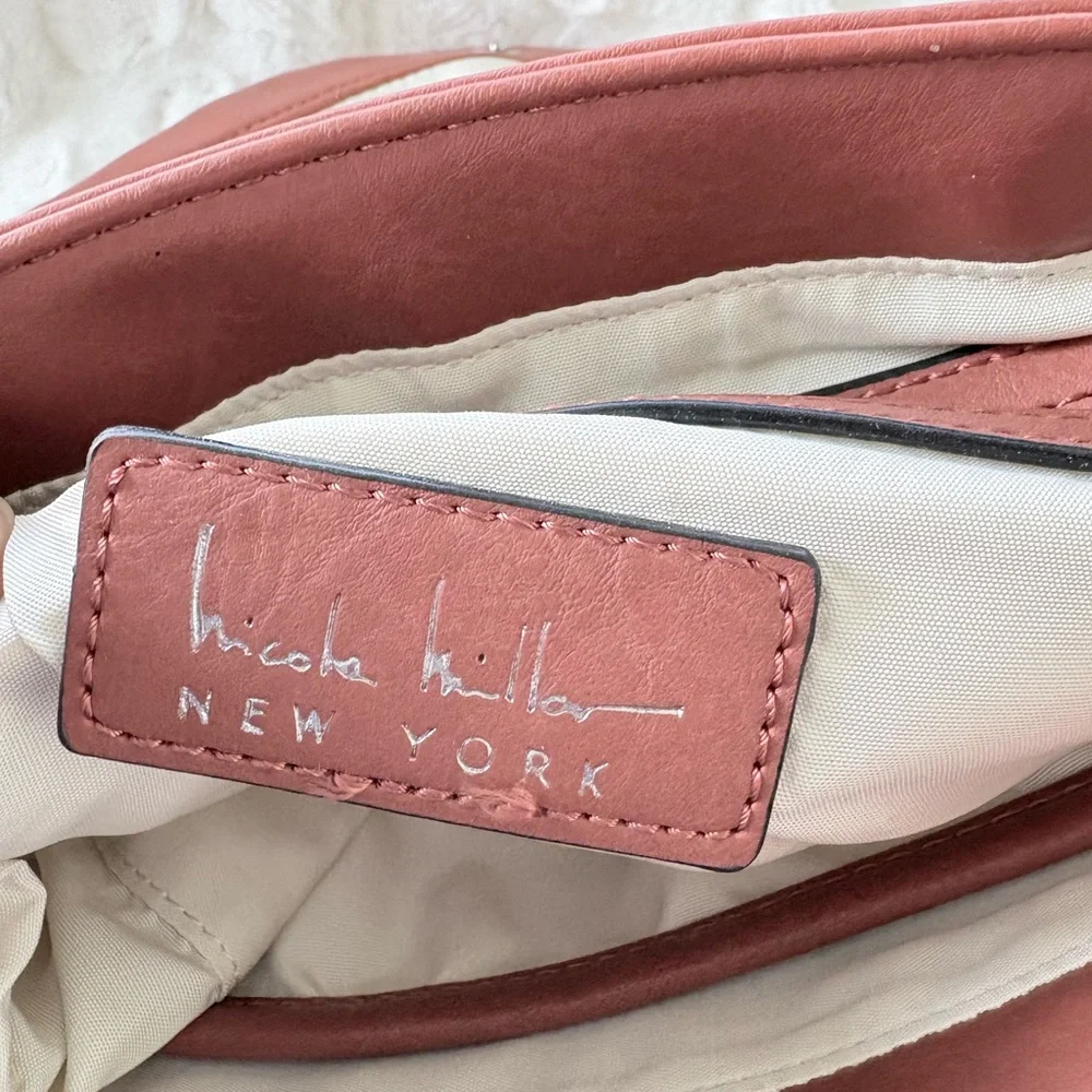 Nicole Miller Handbag Laura Small Crossbody Brown zipper detail front. Very soft